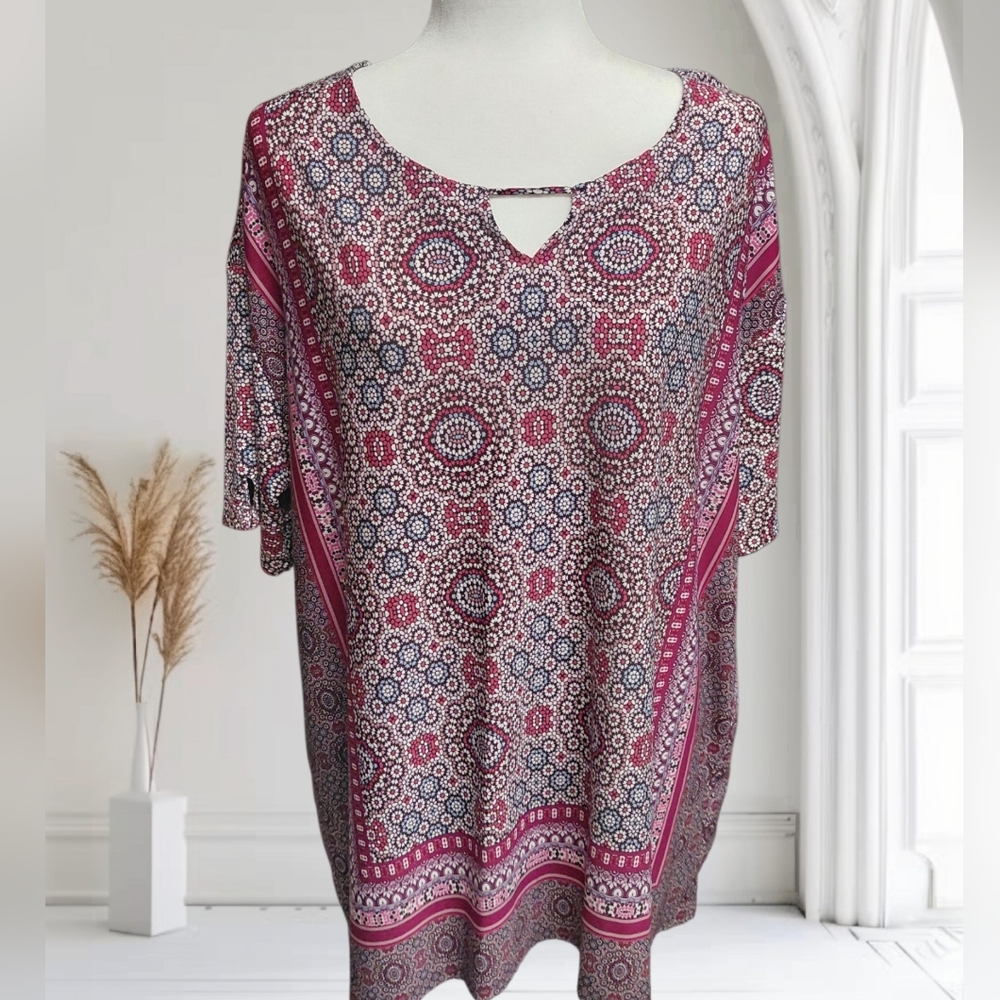 Dressbarn Mandala Print Short Sleeve Tunic Top - Women's Size 1X  (C23)